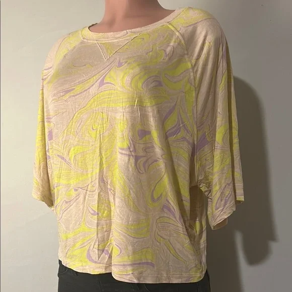 Fabletics Womens Yellow Purple Samara Raglan Cropped Shirt Size 1X - Picture 6 of 10